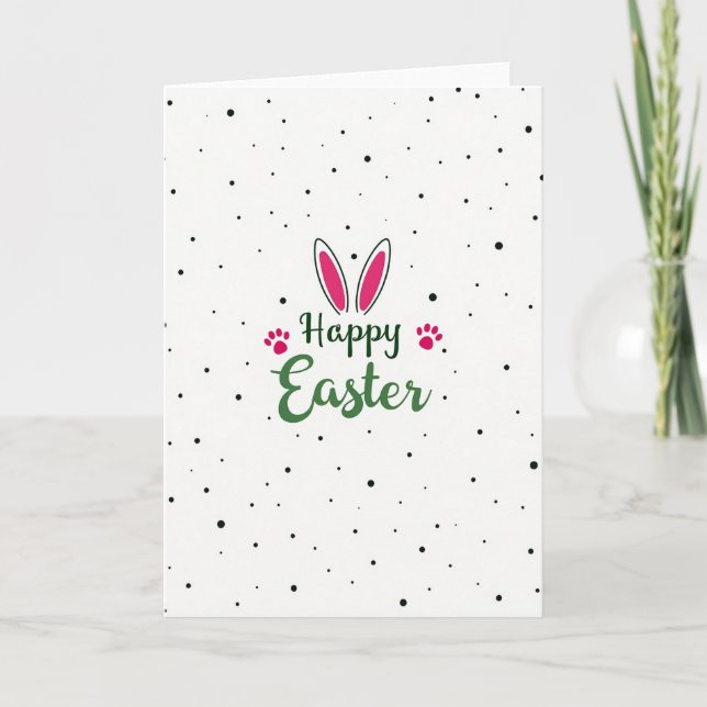 Cartão Pink Ears Polka Dot Easter Card (Frente)