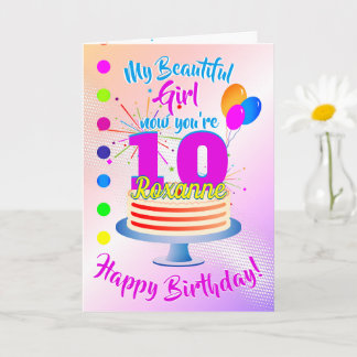 Cartão PINK Feliz 10º Aniversário | Editável