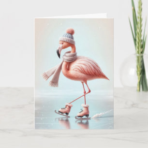 Cartão Pink Flamingo Ice Skating