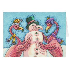 CARTÃO PINK FLAMINGO SNOWMAN, CHRISTMAS GREEECARD B