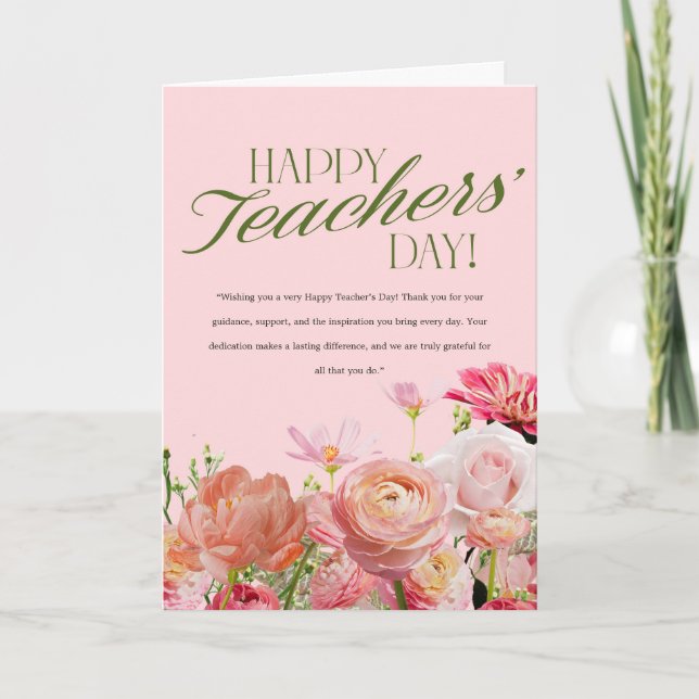 Cartão Pink Floral Teacher’s Day Card (Frente)
