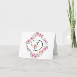 Cartão Pink Floral Wreath Letter D Note Card