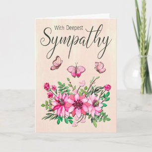 Cartão Pink Flower Bouquet and Butterflies for Sympathy