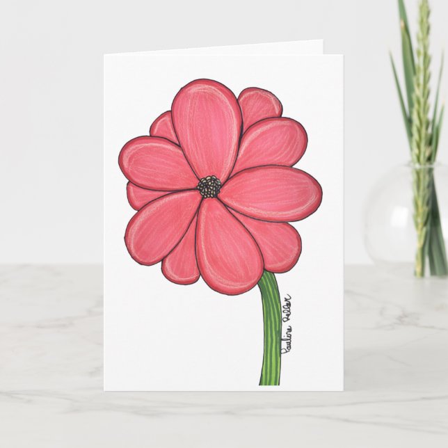 Cartão Pink Flower with White background blank (Frente)