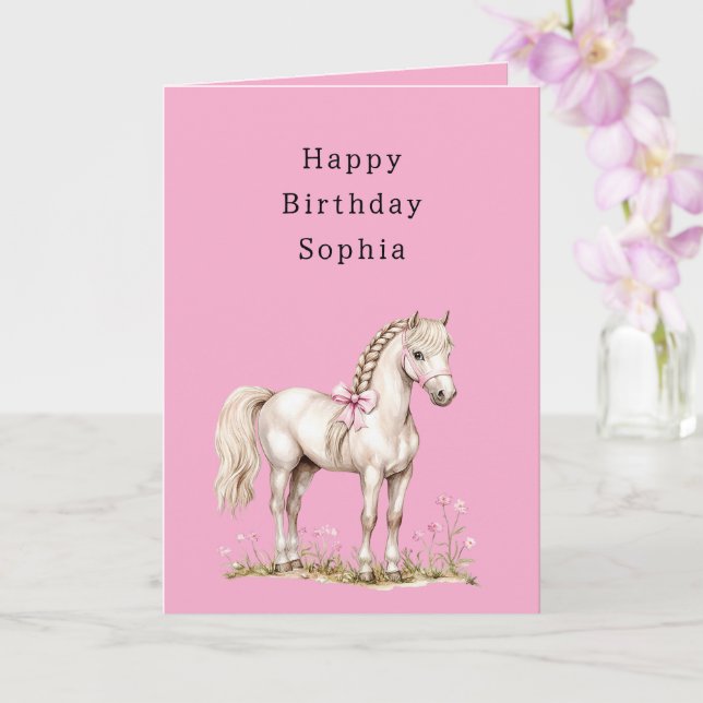 Cartão Pink Flowers White Horse Cowgirl Birthday (Orquídea)