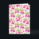 Cartão Pink Fuchsia Floral Pattern – Retro Botanical<br><div class="desc">Bright, playful, and full of retro charm, this seamless pink fuchsia floral pattern brings a fresh botanical vibe to any space. Featuring cascading bell-shaped blooms, stylized tropical leaves, and scattered red flowers on a soft neutral background, this design blends vintage-inspired florals with a modern, clean vector aesthetic. Perfect for lovers...</div>