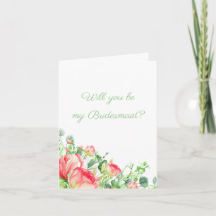 Cartão Pink Garden Watercolor Rose Bouquet Bridesmaid