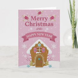 Cartão Pink Gingerbread House Merry Christmas Card