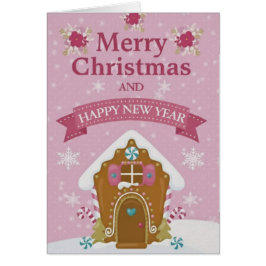 Cartão Pink Gingerbread House Merry Christmas Card Small