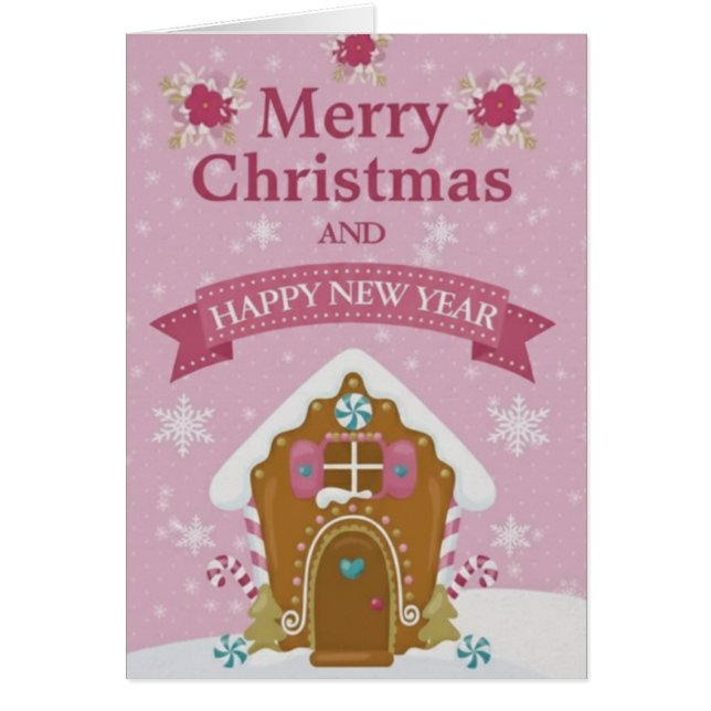 Cartão Pink Gingerbread House Merry Christmas Card Small (Frente)