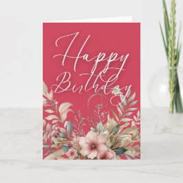 Cartão Pink Gold Watercolor Boho Floral Happy Birthday 