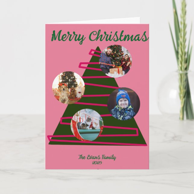 Cartão Pink & green Christmas tree (Frente)