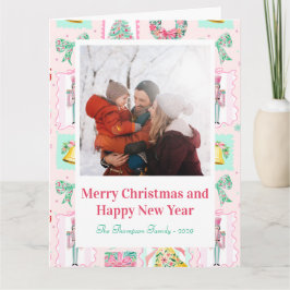 Cartão Pink & Green Nutcracker Custom Christmas Photo
