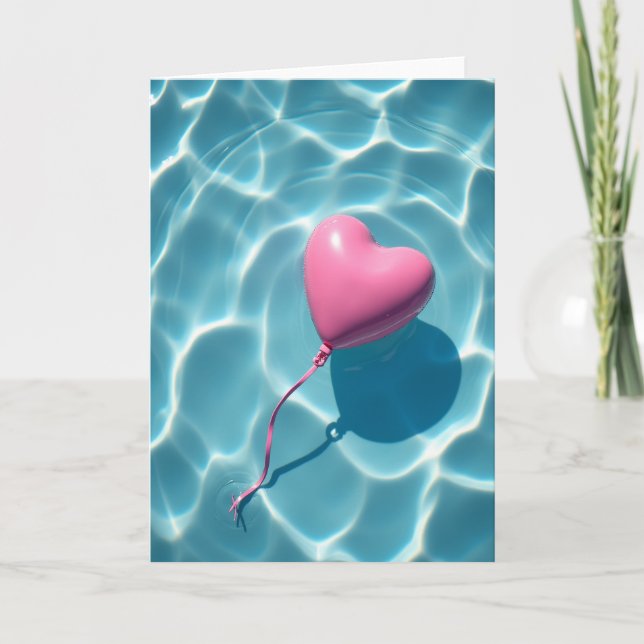 Cartão Pink Heart Balloon Summer Card (Frente)