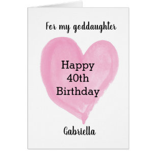 Cartão Pink Heart Happy aniversário de 40 anos Godfilha