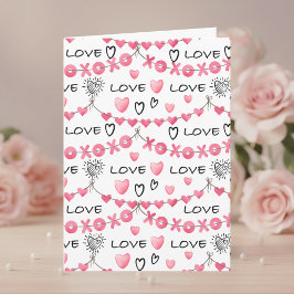 Cartão Pink Hearts Love Doodle Script Pattern Valentine's