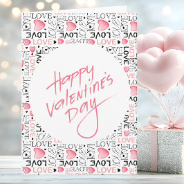 Cartão Pink Hearts Love Typography Happy Valentine's Day