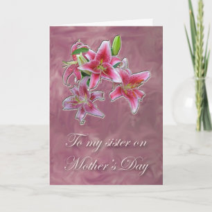 Cartão Pink Lillies Sister Mother's Day Card