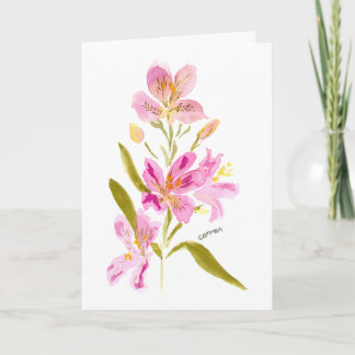 Cartão Pink Lily Watercolor Floral Greeting Card