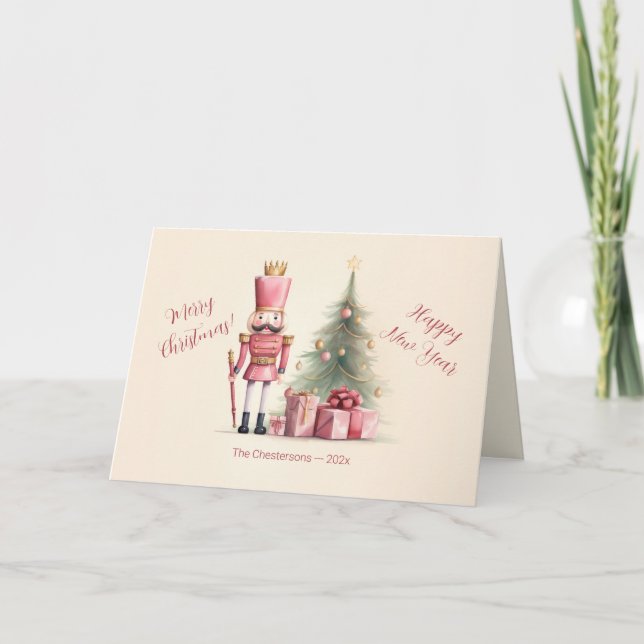 Cartão Pink Nutcracker Christmas Holiday Card (Frente)