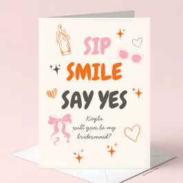 Cartão Pink  + Orange Doodle Bridesmaid Proposal