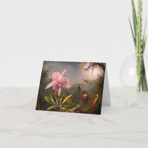Cartão Pink Orchid and Three Hummingbirds Note Card