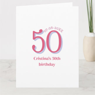 Cartão PINK PASTEL 50 aniversário aniversário adicionar n