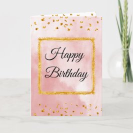 Cartão Pink Pastel Birthday Card with Gold Frame and Tins