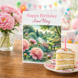 Cartão Pink Peonies at Park Happy Birthday Card for Aunt
