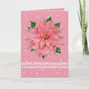 Cartão Pink Poinsettia Custom Holiday Christmas Greeting