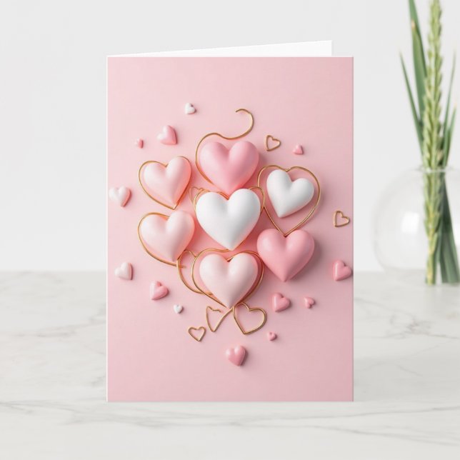 Cartão Pink Puffy Hearts Valentine For Her Card (Frente)