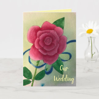 Cartão Pink Rose Blue Ribbon Wedding Invitation Cards