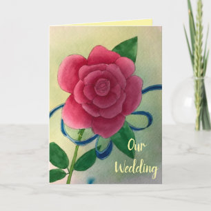 Cartão Pink Rose Blue Ribbon Wedding Invitation Cards