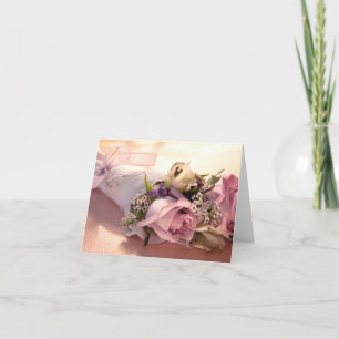 Cartão pink rose bouquet with ribbon notecard