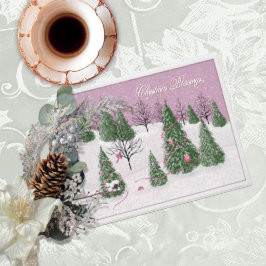Cartão Pink Rose Enchanted Forest Foil Holiday Card