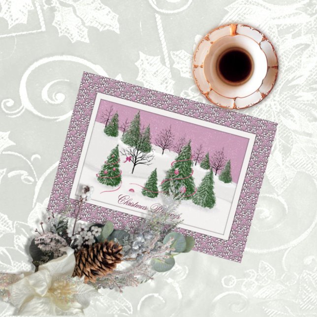 Cartão Pink Rose Enchanted Forest Holiday Letter Card (Criador carregado)