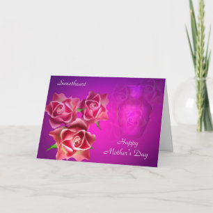 Cartão Pink Roses On Lavender Happy Mother's Day