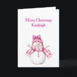 Cartão Pink Snowman Girl Christmas<br><div class="desc">Pink Snowman Girl Christmas</div>