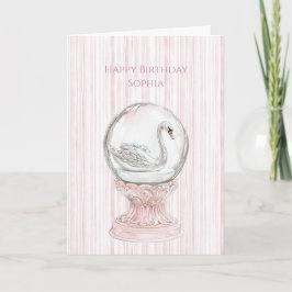 Cartão Pink Stripes Swan Birthday