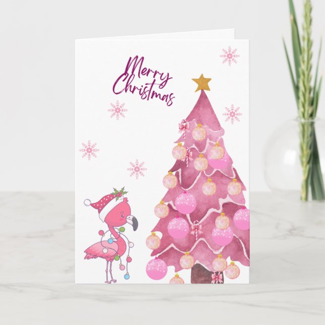 Cartão Pink Themed Flamingo Christmas card (Frente)