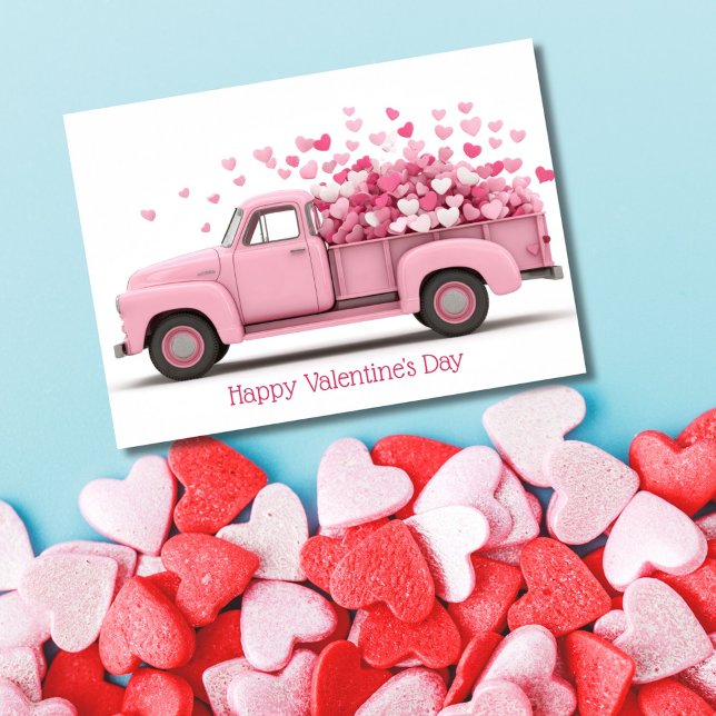 Cartão Pink Truck with Hearts Valentine`s Day Card  (Criador carregado)