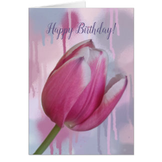 Cartão Pink tulipa pingando fundo de tinta e texto person