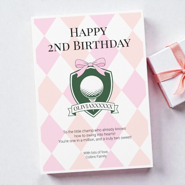 Cartão  Pink Two Sweet Girls Golf Happy 2nd Birthday (Pink Two Sweet Girls Golf Happy 2nd Birthday Card)