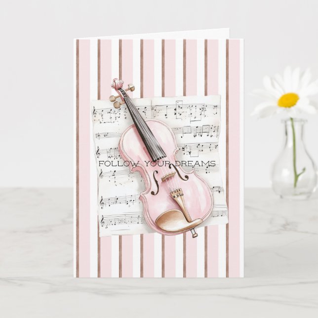 Cartão Pink Violin Music Sheet (Planta pequena)