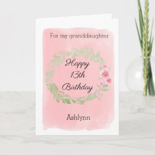 Cartão Pink Watercolor Floral 13 Aniversário
