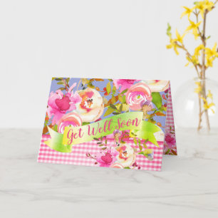 Cartão Pink Watercolor Floral Get Well Soon with Message