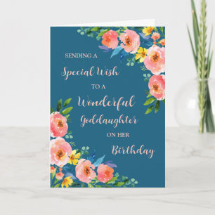 Cartão Pink Watercolor Flowers Godchild Birthday