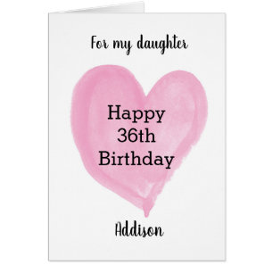 Cartão Pink Watercolor Heart 36th Birthday