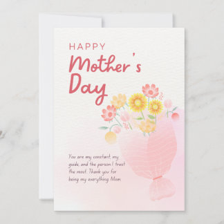 Cartão Pink Watercolor Mothers Day Greeting Card