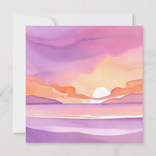 Cartão Pink Watercolor Sunset   Belo Céu Oceânico